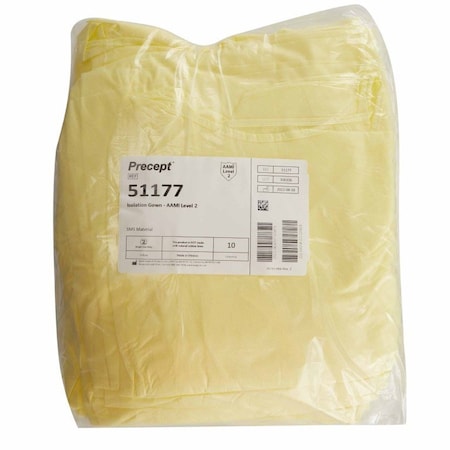 Precept Protective Procedure Gown One Size Fits Most Yellow AAMI Level 2 Disposable, 10/Bag, 10 Bags, 100PK 51177